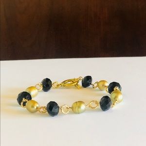 Handmade Black and Gold Pearl Crystal Necklace
